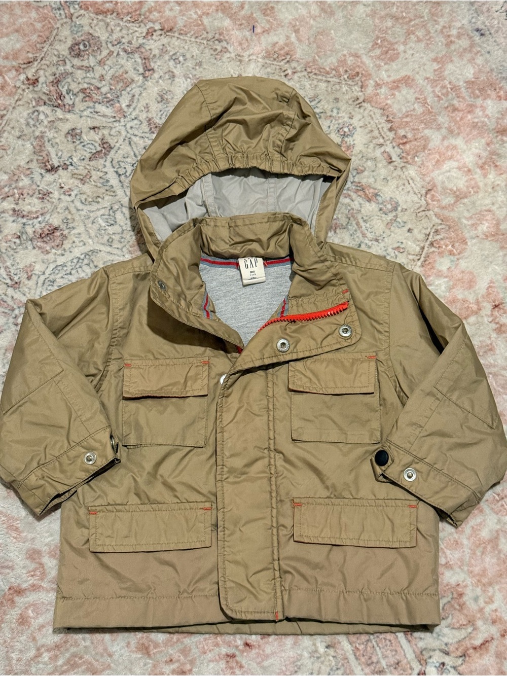 GAP Kids Hooded Coat in Tan with Orange Trim